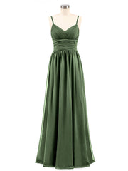 Spaghestti Strap Chiffon Maxi Gowns Olive-Green
