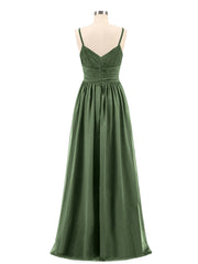Spaghestti Strap Chiffon Maxi Gowns Olive-Green