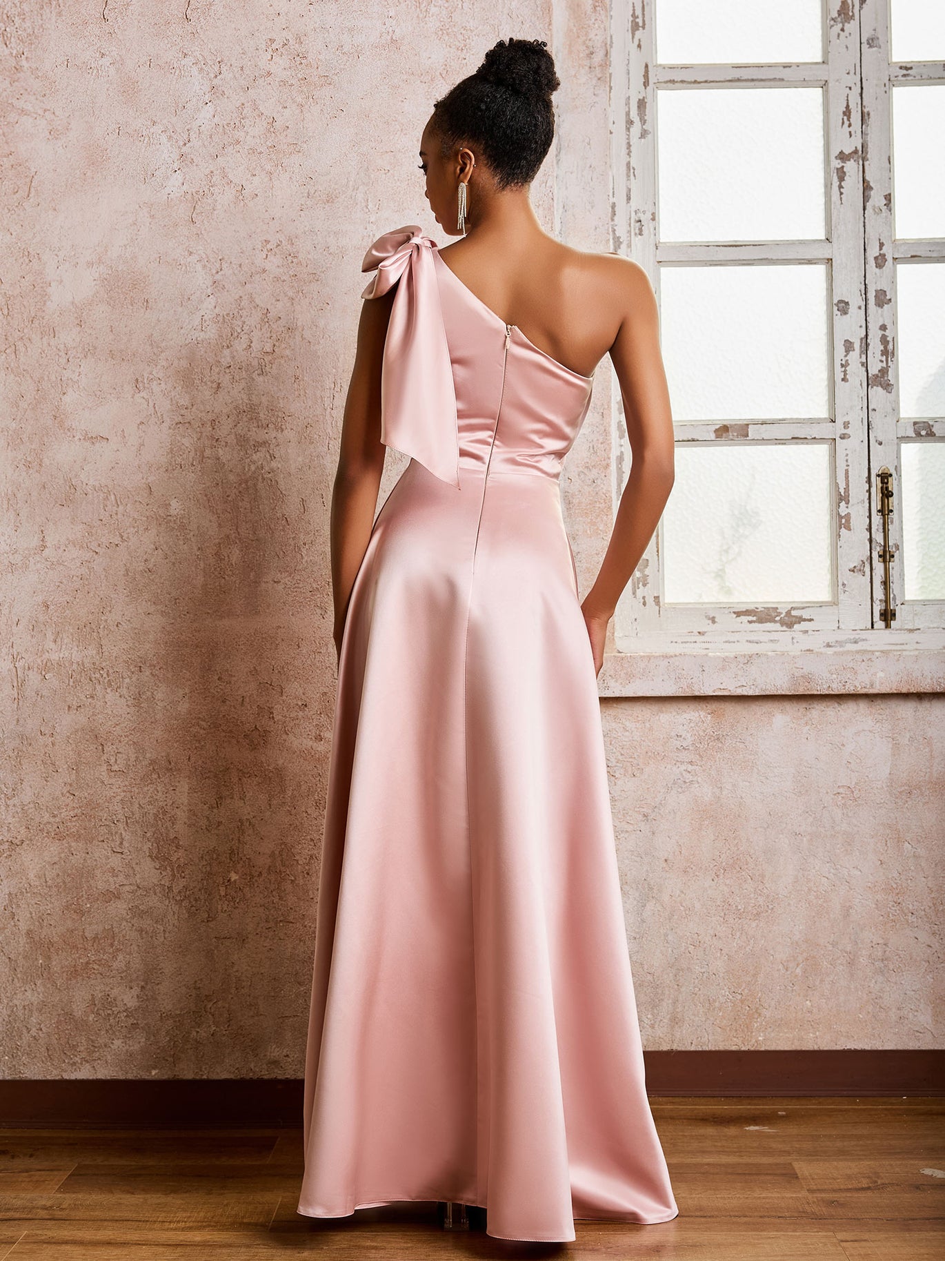 pink prom dress with slit Pink Off the Shoulder Ruffled Prom Dress with High Slit 22356 Custom Colors / US6 main image 0