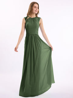 Chiffon and Lace Open Back Full Length Dress Olive Green