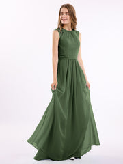 Chiffon and Lace Open Back Full Length Dress Olive Green Plus Size