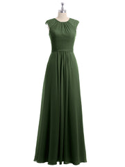 Chiffon and Lace Open Back Full Length Dress Olive Green