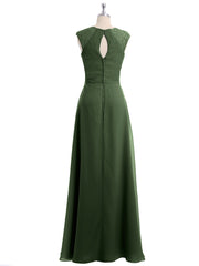 Chiffon and Lace Open Back Full Length Dress Olive Green