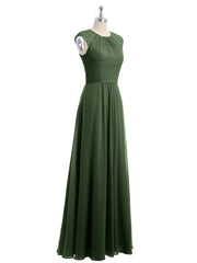 Chiffon and Lace Open Back Full Length Dress Olive Green