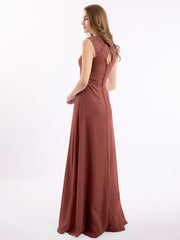 Chiffon and Lace Open Back Full Length Dress Terracotta Plus Size