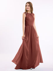 Chiffon and Lace Open Back Full Length Dress Terracotta Plus Size