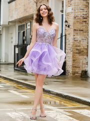 Sequin Corset Top Glitter Tulle Short Dress Lilac
