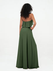 Halter Strap Chiffon Long Bridesmaid Dresses Olive Green Plus Size