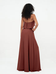 Halter Strap Chiffon Long Bridesmaid Dresses Terracotta Plus Size