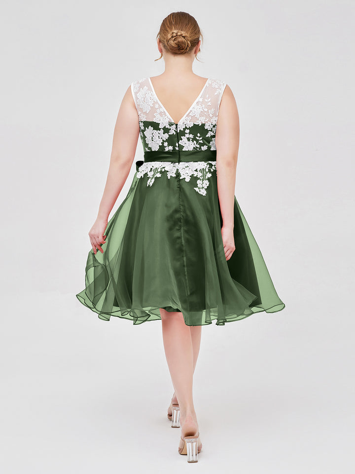 Organza with Ivory Lace Appliqued Short Dress Marigold