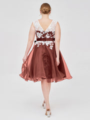 Illusion Neck Organza with Ivory Lace Appliqued Terracotta