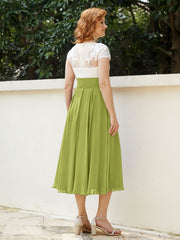 V Neck Chiffon Dress with Ivory Appliqued Bodice Clover