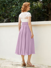 V Neck Chiffon Dress with Ivory Appliqued Bodice Wisteria