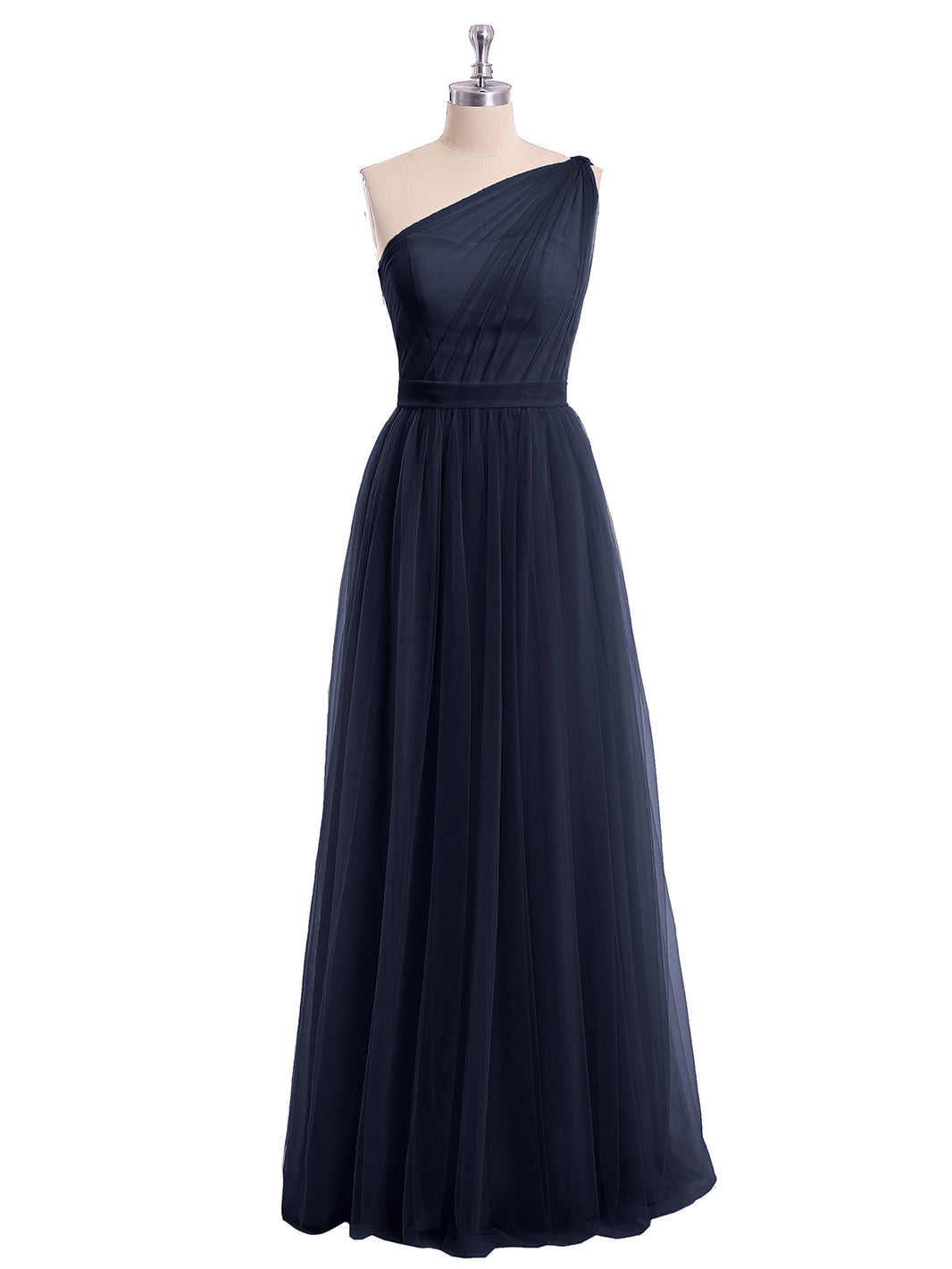 BABARONI One Shoulder Mesh Wedding Party Bridesmaid Gown Dark Navy, Dark Navy / US0