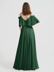 Ruffles Sleeves Spaghetti Strap Chiffon Dresses Dark Green Plus Size