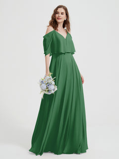 Ruffles Sleeves Spaghetti Strap Chiffon Dresses Emerald Plus Size