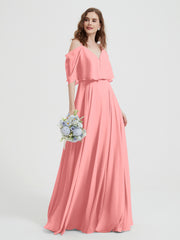 Ruffles Sleeves Spaghetti Strap Chiffon Dresses Flamingo
