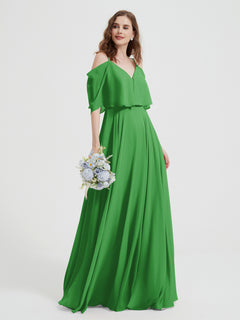 Ruffles Sleeves Spaghetti Strap Chiffon Dresses Green Plus Size