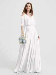 Ruffles Sleeves Spaghetti Strap Chiffon Dresses Ivory