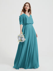 Ruffles Sleeves Spaghetti Strap Chiffon Dresses Jade
