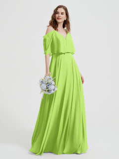 Ruffles Sleeves Spaghetti Strap Chiffon Dresses Lime Green Plus Size