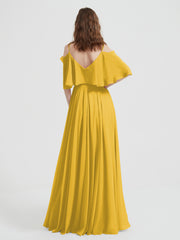 Ruffles Sleeves Spaghetti Strap Chiffon Dresses Marigold