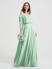 Ruffles Sleeves Spaghetti Strap Chiffon Dresses Mint Green
