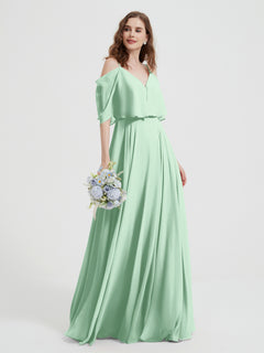 Ruffles Sleeves Spaghetti Strap Chiffon Dresses Mint Green Plus Size