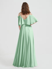 Ruffles Sleeves Spaghetti Strap Chiffon Dresses Mint Green