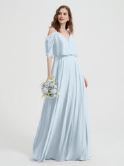 Ruffles Sleeves Spaghetti Strap Chiffon Dresses Mist