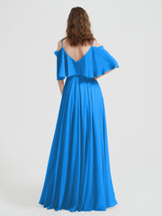 Ruffles Sleeves Spaghetti Strap Chiffon Dresses Ocean Blue