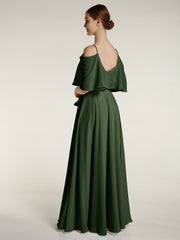 Ruffles Sleeves Spaghetti Strap Chiffon Dresses Olive Green