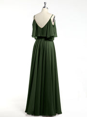 Ruffles Sleeves Spaghetti Strap Chiffon Dresses Olive Green Plus Size