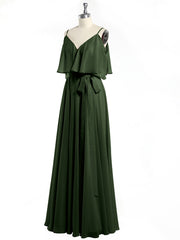 Ruffles Sleeves Spaghetti Strap Chiffon Dresses Olive Green Plus Size