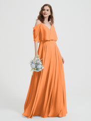 Ruffles Sleeves Spaghetti Strap Chiffon Dresses Orange