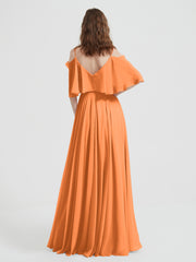 Ruffles Sleeves Spaghetti Strap Chiffon Dresses Orange