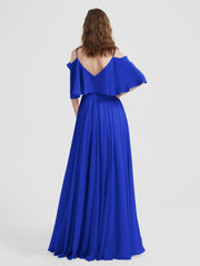 Ruffles Sleeves Spaghetti Strap Chiffon Dresses Royal Blue Plus Size