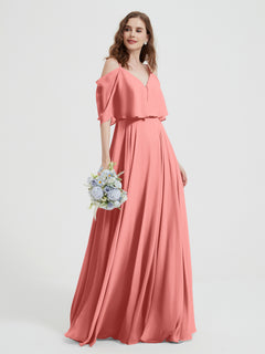 Ruffles Sleeves Spaghetti Strap Chiffon Dresses Sunset