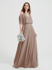 Ruffles Sleeves Spaghetti Strap Chiffon Dresses Taupe
