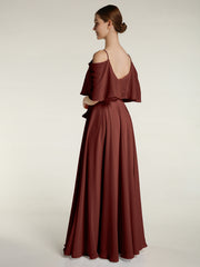 Ruffles Sleeves Spaghetti Strap Chiffon Dresses Terracotta Plus Size