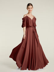 Ruffles Sleeves Spaghetti Strap Chiffon Dresses Terracotta