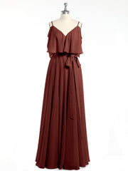 Ruffles Sleeves Spaghetti Strap Chiffon Dresses Terracotta