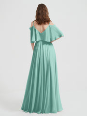 Ruffles Sleeves Spaghetti Strap Chiffon Dresses Turquoise Plus Size