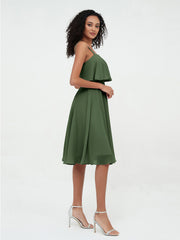Shoulder Straps Round Skirt Short Chiffon Dresses Olive Green Plus Size