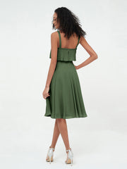 Shoulder Straps Round Skirt Short Chiffon Dresses Olive Green Plus Size