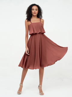 Shoulder Straps Round Skirt Short Chiffon Dresses Terracotta