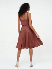 Shoulder Straps Round Skirt Short Chiffon Dresses Terracotta