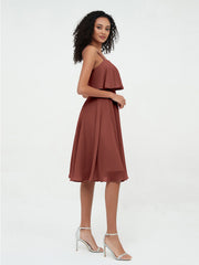 Shoulder Straps Round Skirt Short Chiffon Dresses Terracotta Plus Size