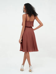 Shoulder Straps Round Skirt Short Chiffon Dresses Terracotta