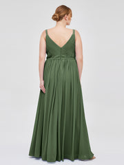 Double Strap Chiffon Bridesmaid Dresses Olive Green Plus Size